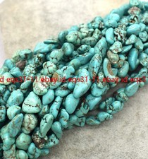 Real Natural Blue Turquoise 6-10mm Gemstone Nugget Loose Beads Strand 15" AA