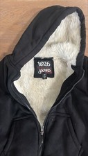 YOUTH 1833 JEANS BLACK SIZE MEDIUM HOODED LONG SLEEVE SWEATSHIRT FAUX FUR LINED