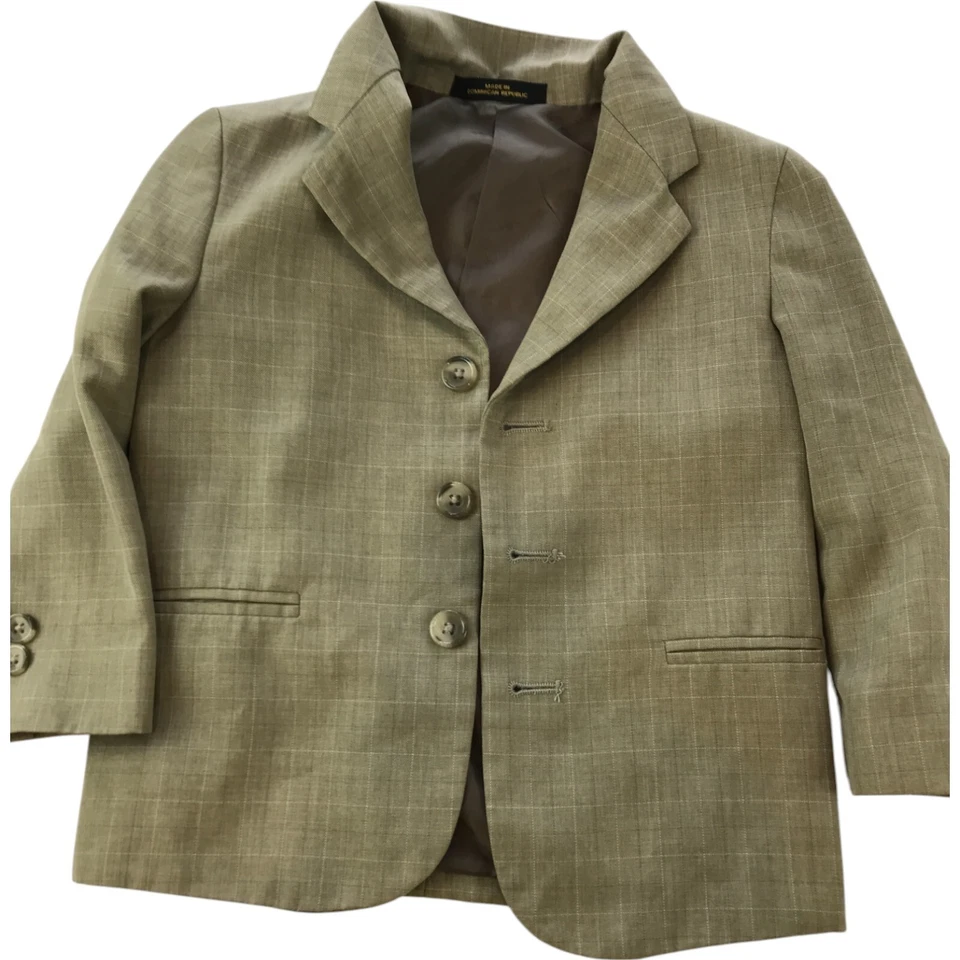 Chaqueta Blazer Traje Clásico Pantalones Niños Talla 4T Caqui Muesca Muesca Solapa 2 Piezas Set Foto 2 de 4