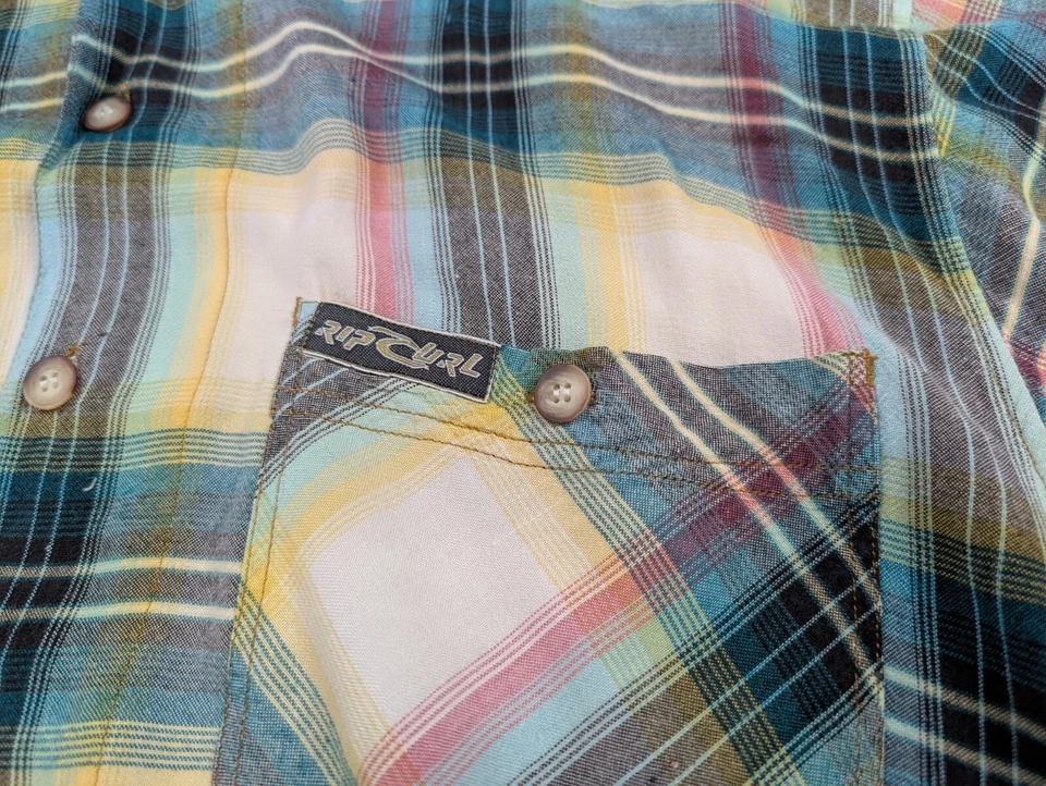 Rip Curl Y2K Button Up Shirt Mens Extra Large Green Check Plaid Ryon Strech - Image 2 of 4