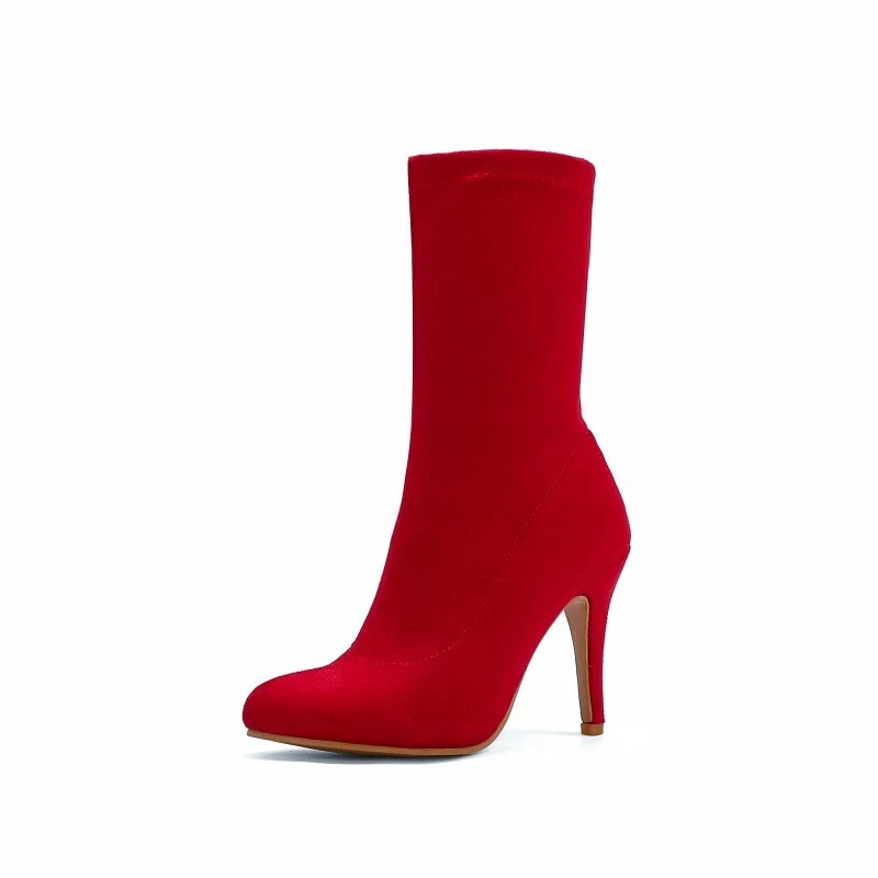 Damas Club Fiesta Zapatos Elásticos Imitación Gamuza Tacones Altos Botines Talla EE. UU. Todos Foto 4 de 4