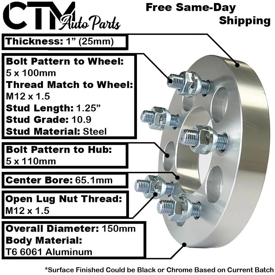 Adaptadores espaciadores de rueda 4x 1" de grosor 5x110 a 5x100 aptos para Chevy/Saturno/Pontiac/Más Foto 2 de 4