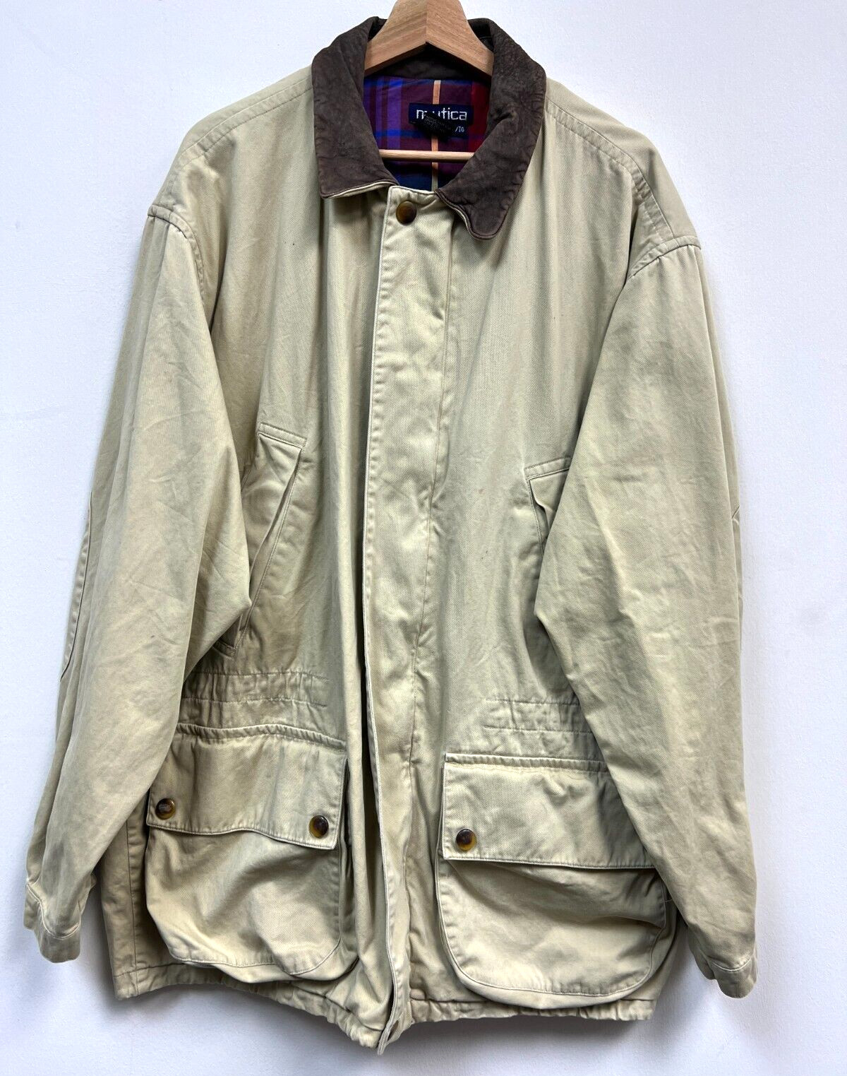 Vintage Nautica Field Jacket Tan Leather Collar Full … Gem