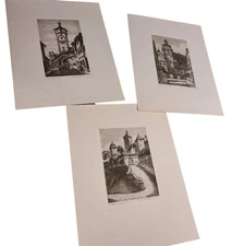 Lot of 3 Geissendorfer ?? Etchings? Prints?  Signed Rothenburg Germany