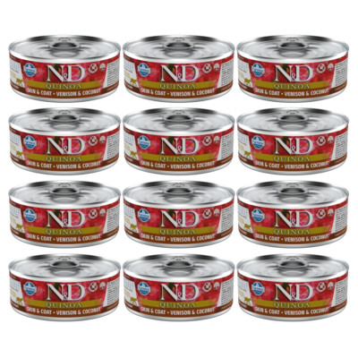 N&D Cat Quinoa 12x80g Feuchtfutter für Katzen Wildschwein mit Kokos Haut Fell