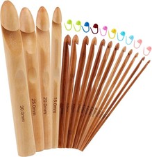 16 Pieces Wooden Crochet Hooks, 3 to 30 mm in Diameters Handle Crochet Hook Knit