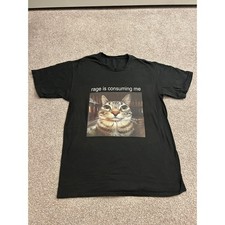 Vintage Rage Is Consuming Me Cat Graphic T-Shirt Mens M Black Excellent Meme