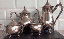 Vintage Victorian Style Silver Plate Tea Coffee Service Set 4pc Floral Ornate