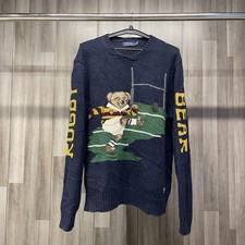 Polo Ralph Lauren Polo Bear Sweater Knit Rugby Navy Cotton Linen Men's Size L