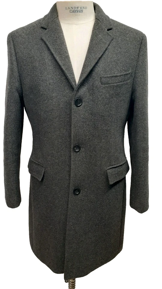 J. Crew Wool Blend Flannel Topcoat Overcoat Mens 40 Short Jacket Quilted Lining - Image 2 of 4