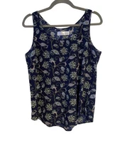 Time And Tru Womens Blue Paisley Tank Top M (8-10) Sleeveless Lightweight Artsy