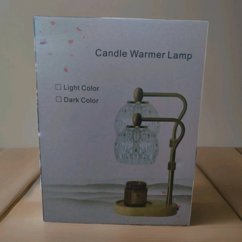 Adjustable Candle Warmer Lamp W/ Timer And Dimmer NEW Gold, Glass & Wood - Image 2 of 4