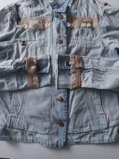 Light-wash Tailored Denim Jacket Women's Embellished Bohemian Style Size L 