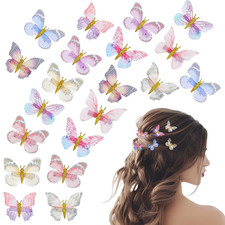 20Pcs Colorful Fabric Butterfly Hair Clips for Women - Small Glitter Fairy Barre