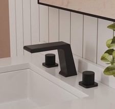 Everstein Waterfall 3 Hole Widespread Double Handle Bathroom Faucet Matte Black