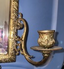 Antique Pair Of 1880s Ornate  Brass Sconces Beveled Mirrors 3 Candleholders Each — photo 8