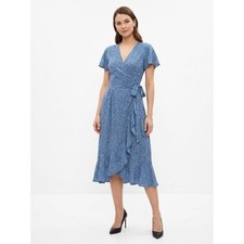 Zesica Blue Floral Print Sleeveless Midi  Wrap Dress NEW S