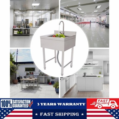 Commercial Utility Sink Stainless Steel Kitchen Sink 1 Compartment with Faucet