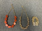 LISNER 3 P Lot  VINTAGE TOPAZ AMBER RHINESTONE NECKLACE, Orange NecklaceBracelet — photo 1
