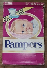 Vintage 80s ULTRA PAMPERS 48 Maxi PLASTIC diapers original box 18-33lbs/8-15kg