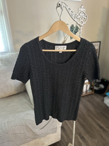 Vintage St. John 100% Cashmere Cable Knit Sweater Gray size Small Petite