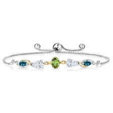925 Silver and 10K Yellow Gold Peridot White Moissanite London Blue Topaz and