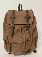 Augur Jans brown canvas backpack with leather details Hiking Travel bag 16"x13"