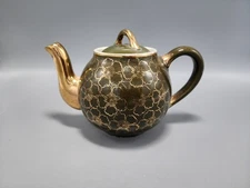 Hall's China MCM Style Vintage Green Teapot with Gold Accents