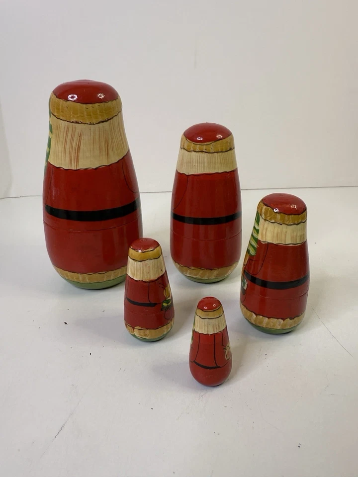 Vintage Christmas Santa Nesting Dolls 5 Pc - Image 3 of 4