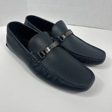 Versace Collection Slip On Loafers Driving Moccasins Mens Size 44 Blue Leather