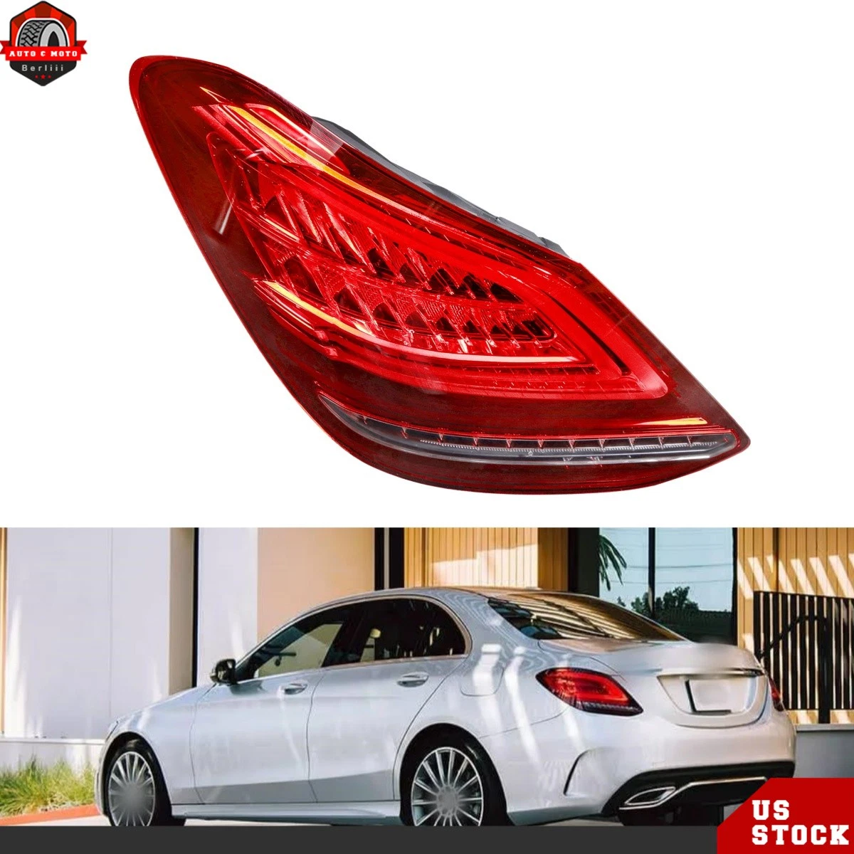 Tail Light Left Side For 2019 2020 2021 Mercedes Benz W205 C-Class LED Red Rear