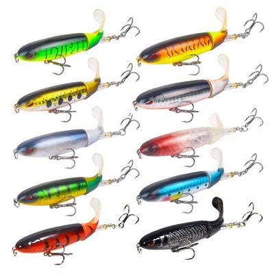10Pcs Bass Popper Fishing Lures Kit, Topwater Floating Tail, Saltwater Freshw...
