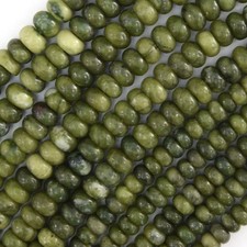 Natural Green Taiwan Jade Rondelle Button Beads Gemstone 15" Strand 6mm 8mm