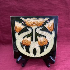 Vintage Original Reclaimed Art Nouveau Majolica 6"x6" Tile for display