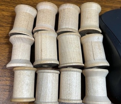 Wood Thread Spools 12 Belding Corticelli  tan 1 1/4'' x 1'' VTG