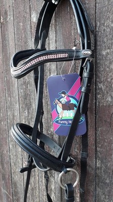 HKM Funny Horses Strass Glitzer Trense schwarz/pink Größe Shetty für Holzpferd