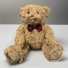 FAO SCHWARZ CREAM SHAGGY TEDDY BEAR PLUSH PLAID BOW TIE CIRCA 2019