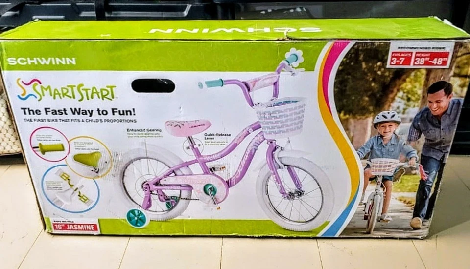  Schwinn Jasmine 儿童自行车带训练轮,16 英寸自行车全新带盒 — 第 3/3 张图片
