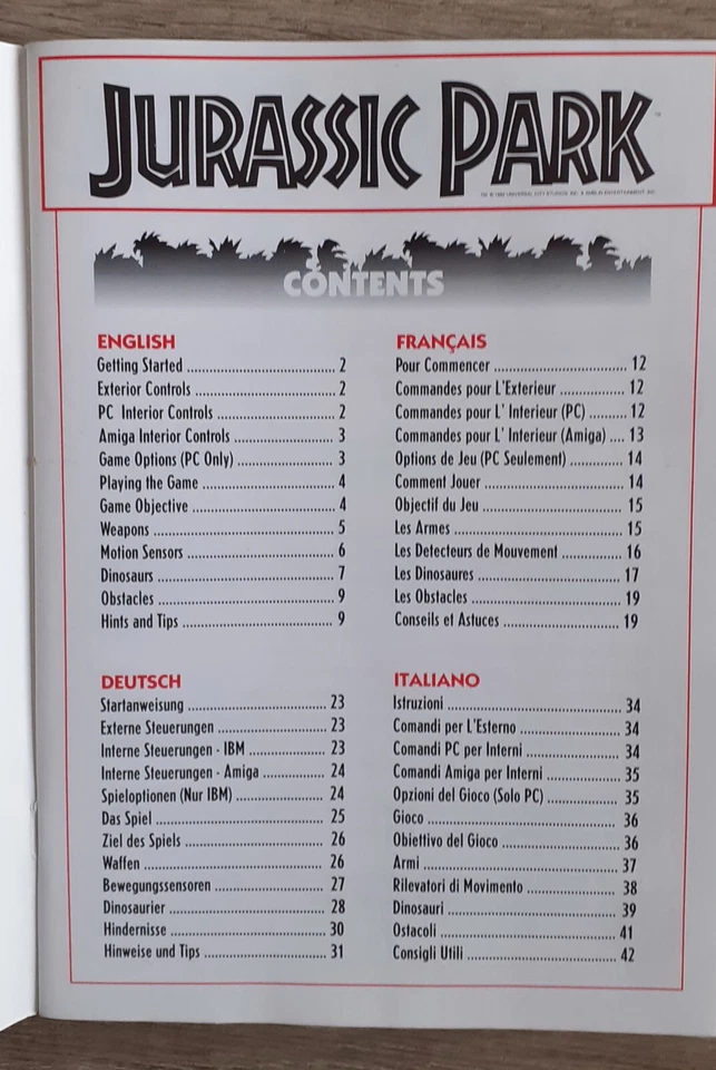 Jurassic Park Video Game Amiga & IBM PC Instruction Manual 1992 - Image 2 of 4