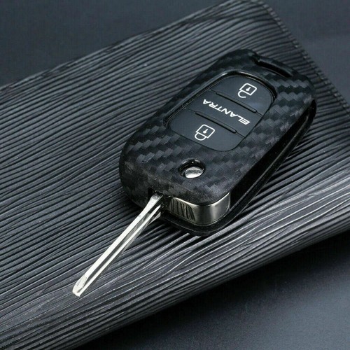 Carbon Fiber Pattern TPU Folding Key FOB Cover For Kia Optima Hyundai Elantra - Picture 11 of 12