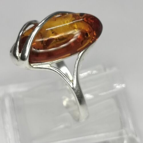 925 Sterling Silver & Genuine Baltic Amber Adjustable Ring - Picture 2 of 12