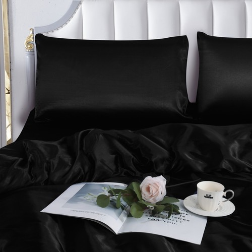 3 Pcs Luxury Silk Satin Duvet Cover Silky Bedding Set Duvet Cover + Pillowcases - Picture 139 of 153