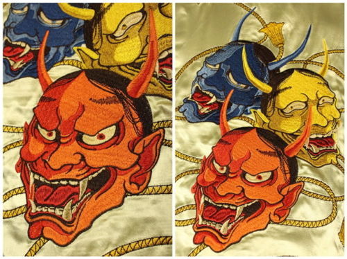 Giacca uomo souvenir modello giapponese ricamo Sukajan REVERSIBILE Hannya Devil - Foto 7 di 12