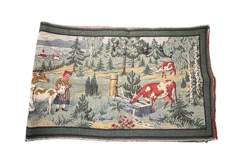 Vintage European Woven Tapestry Wall Hanging w/Pastoral Scene 50" x 17" - Picture 6 of 21