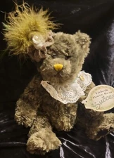Rare Plush Bear Lizbeth Power Bear of Success Brass Button 9" Tall With Original