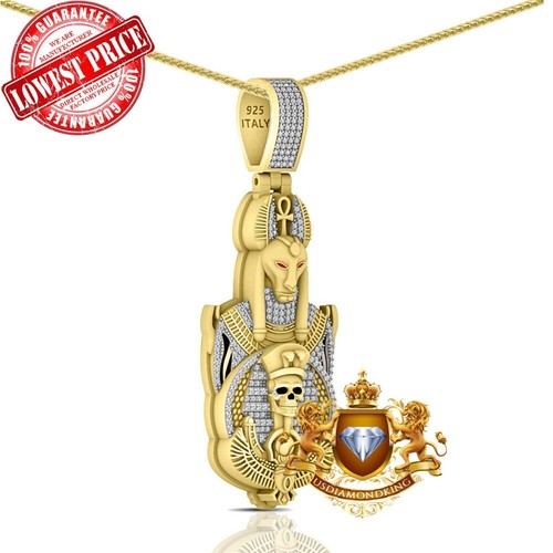 Real Moissanite Egyptian Anubis Ankh Cross Pharaoh Scarab Beetle Charm Pendant - Picture 6 of 21
