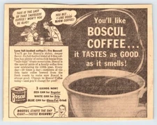 1941 BOSCUL COFFEE Vintage 5" X 6" Newspaper Ad 1940's M712