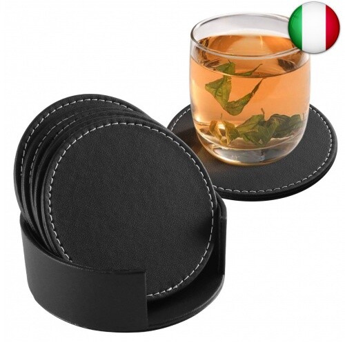 Fippy 6 Pezzi Sottobicchieri in Pelle con Supporto,Sottobicchieri Birra, - Foto 1 di 6