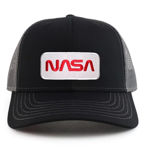 NASA Worm Logo Mesh Baseball Cap - Red Text Embroidered Patch Hat | Adjustable Snapback - View #4