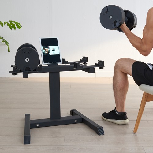 VEVOR Adjustable Dumbbell Stand Fitness Rack for Home Gym with Media Rack - Picture 8 of 12